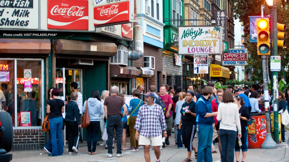 philly street with stores